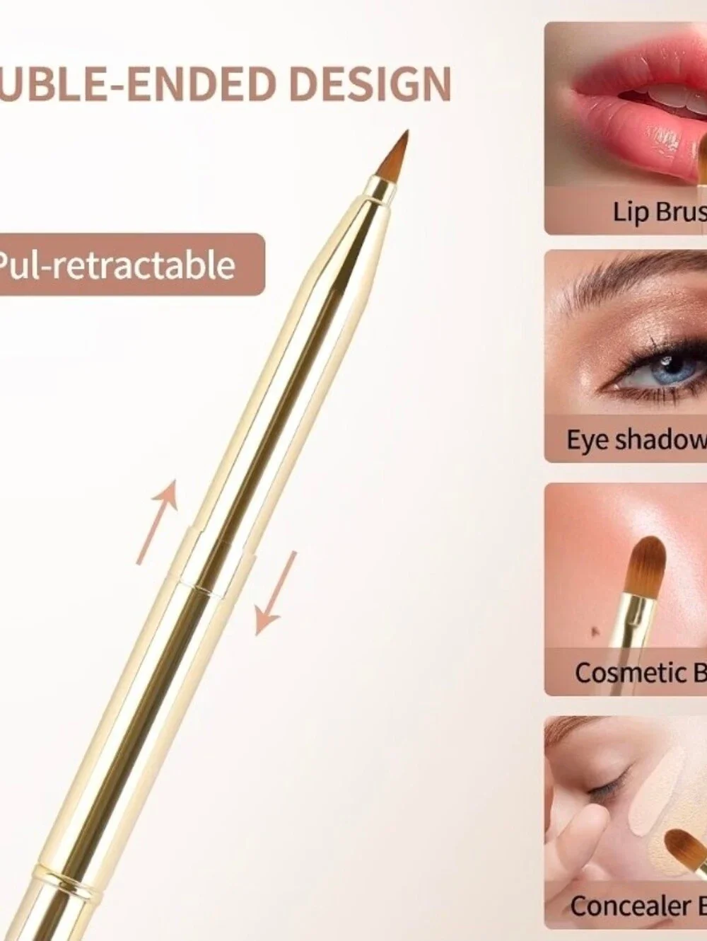 Gold Retractable Dual Sided Lip Brush- Pointed & Rounded Tips BNIB